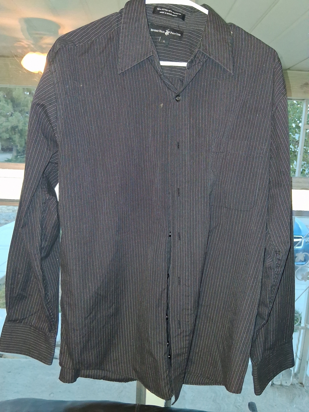 Beverly Hills Polo Club Men's Black Pinstripe Dress Shirt